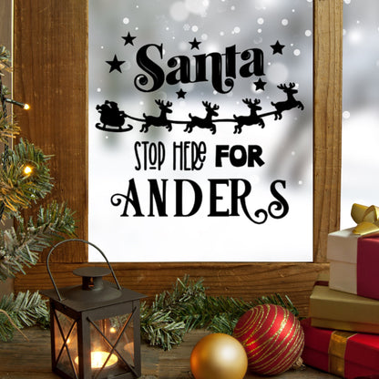 Personalised Christmas Wall Sticker, Santa Stop Here, Decoration Window Vinyl Names Kids