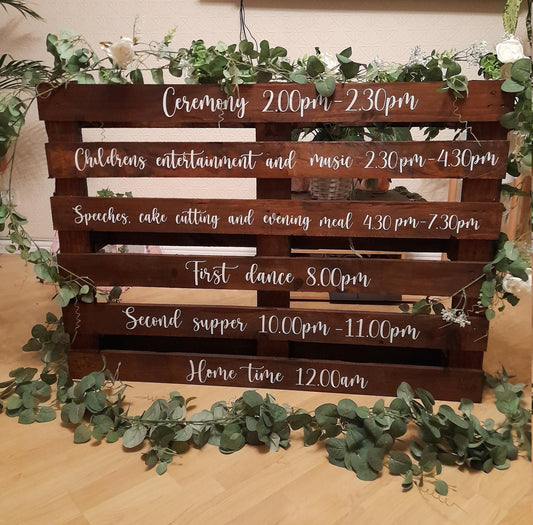 CUSTOM VINYL DECAL for Wooden Pallet Wedding Sign, Order of service, Vinyl Decal for Wooden Pallets Customised and Personalised