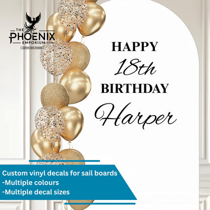 Name is Age Personalised Stickers For Sail Board | Birthday Signs Vinyl Decal Wording Balloon Arch