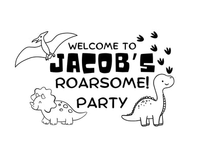 Custom Designed Dinosaur Childrens Birthday Party Vinyl Decal- Personalised with your Details - Choose Your Font, Colour and Size
